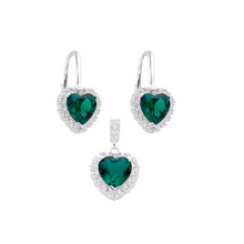 Cargar imagen en el visor de la galería, Conjunto de aretes y dije con gemas verdes