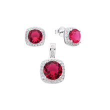 Cargar imagen en el visor de la galería, Conjunto de aretes y dije con gema roja