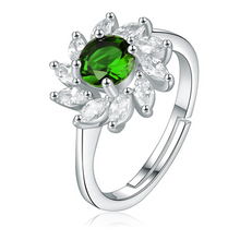 Cargar imagen en el visor de la galería, Anillo con diamante esmeralda y forma de  flor