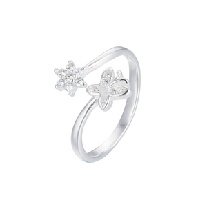 Anillo de flor y mariposa ajustable