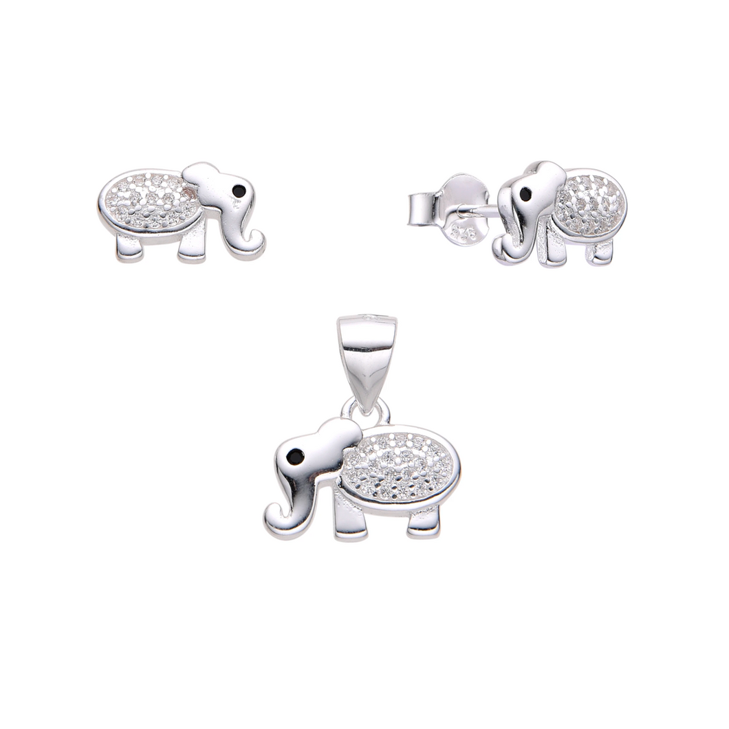 Conjunto de aretes y dije de elefante