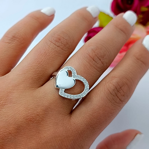 Anillo de plata con dos corazones Elis Joyeria
