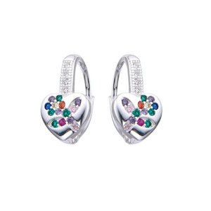 Aretes de plata con forma de corazón con gemas colores
