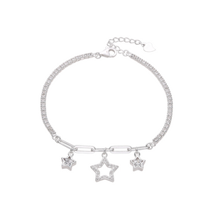 Pulsera de Plata 925 con Dijes de Estrellas Texturizadas