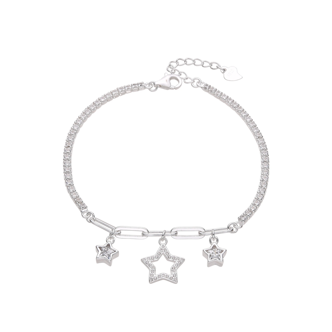 Pulsera de Plata 925 con Dijes de Estrellas Texturizadas