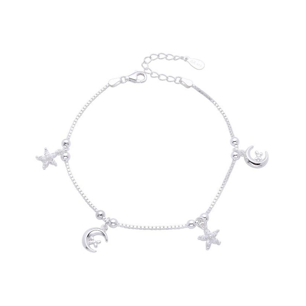 Pulsera de Plata Ley 0925 con Estrellas y Lunas