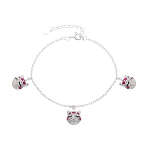 Pulsera de Gatos en Plata 925 con Piedras Rosas