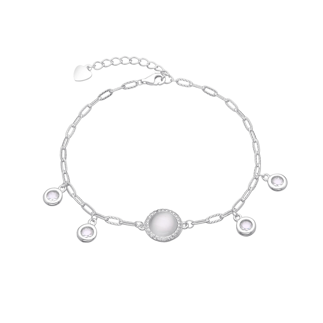 Pulsera Protectora de Plata con Dije de Ojo de Gato