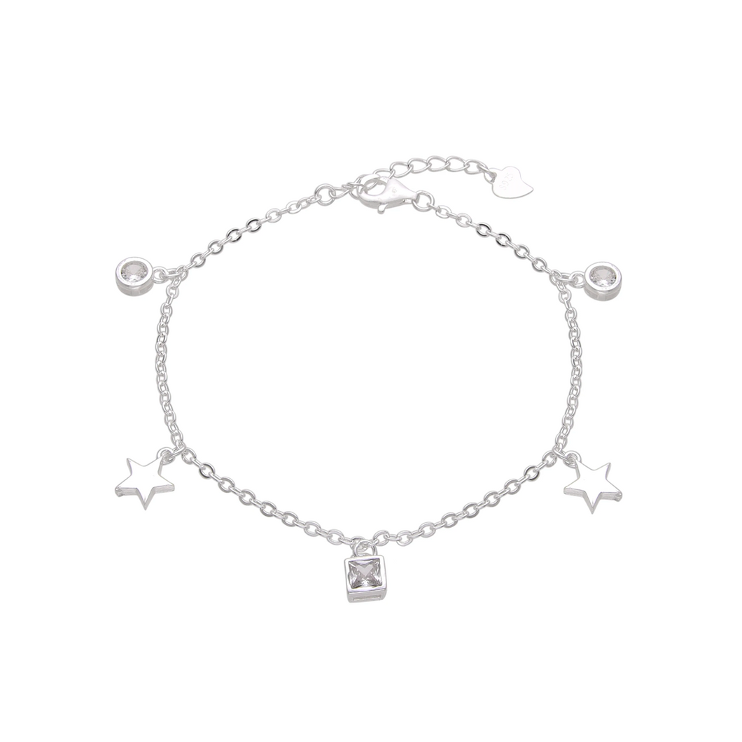 Pulsera de Plata Ley 0925 con Estrellas y Puntos de Luz