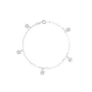 Pulsera de plata ley 0925 con dijes de flores brillantes