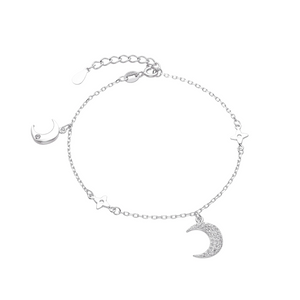 Pulsera de Plata Ley 0925 con Lunas y Estrellas