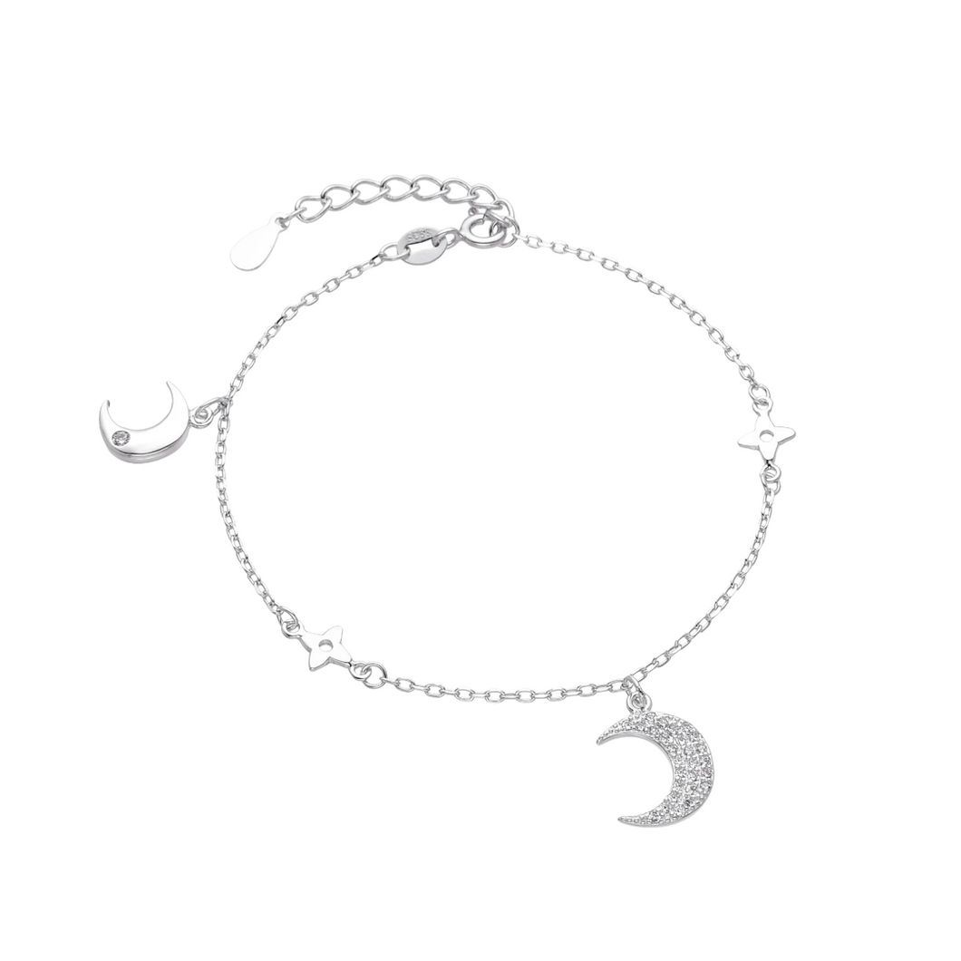 Pulsera de Plata Ley 0925 con Lunas y Estrellas