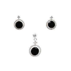 Set de Joyería de Plata Ley 925 con Circones Negros y Brillo