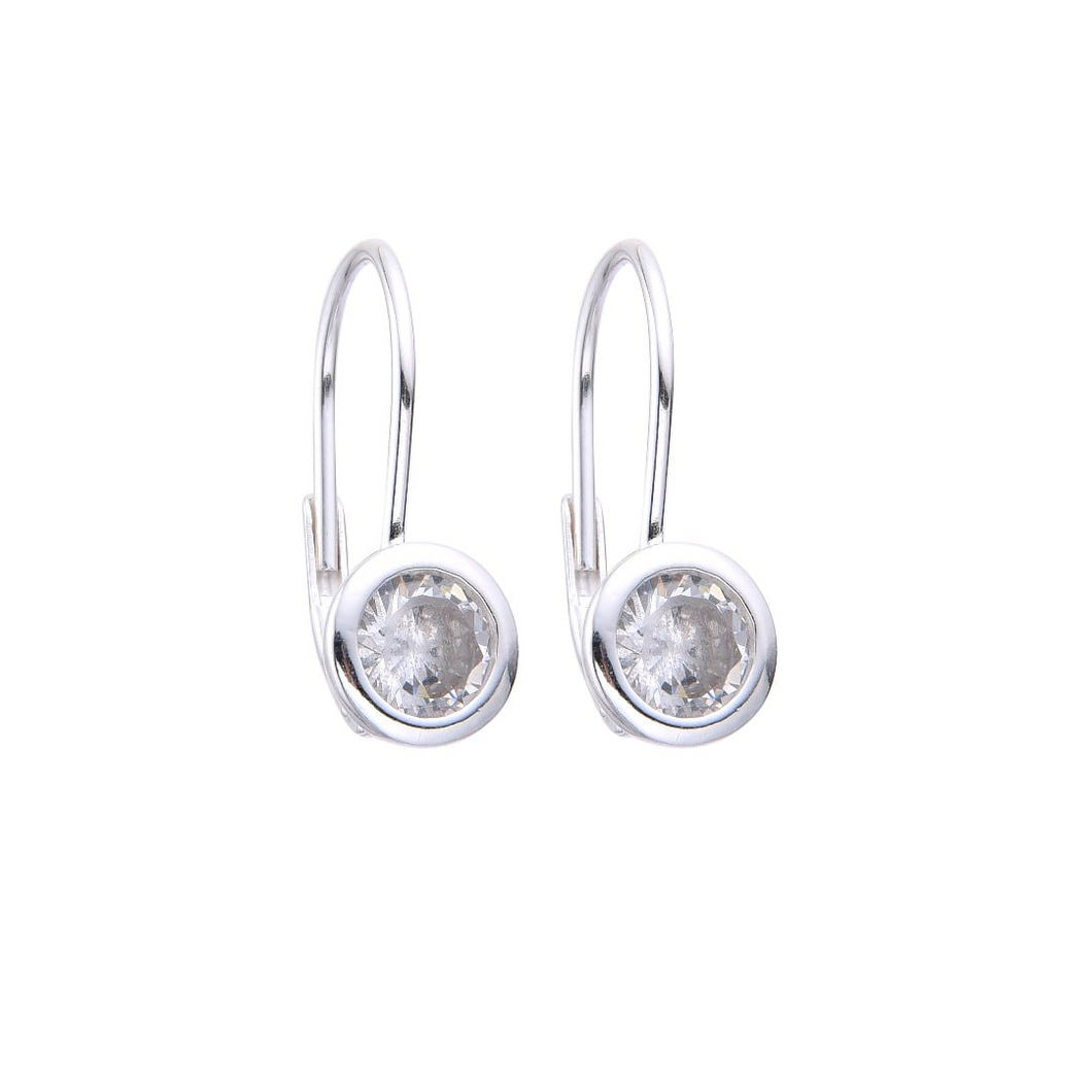 Argollas de Plata de Ley 0925 con Piedra Clara - Aretes Femeninos y Elegantes