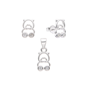 Set de Joyería de Plata Ley 925 con Osos Pulidos y Circones Blancos