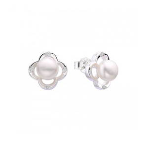 Pendientes de plata ley 0925 con perla y diseño de flor